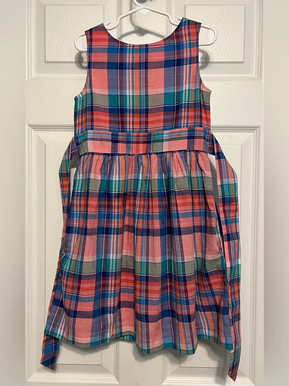 Talbots, Girls’s 100% cotton fit and flare Madras Tie waist dress, plaid, size 4